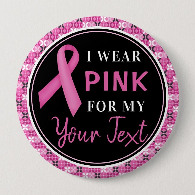 Pink Ribbon Breast Cancer Awareness Design Button (Front)