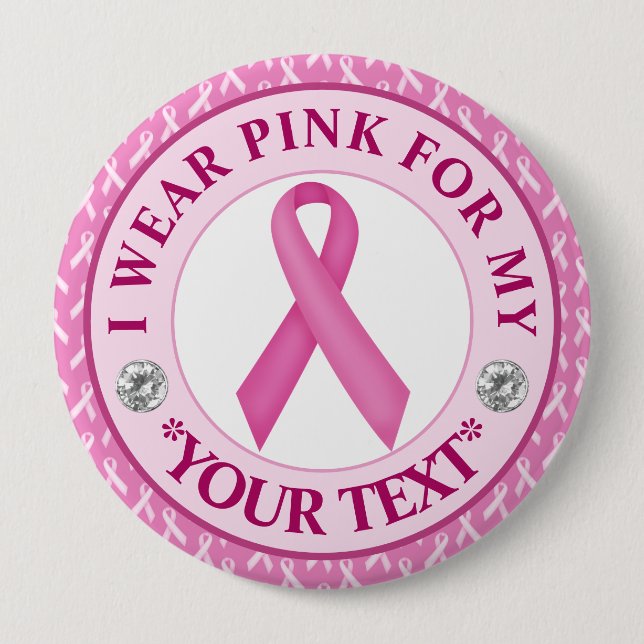 Pink Ribbon Breast Cancer Awareness Design Button (Front)