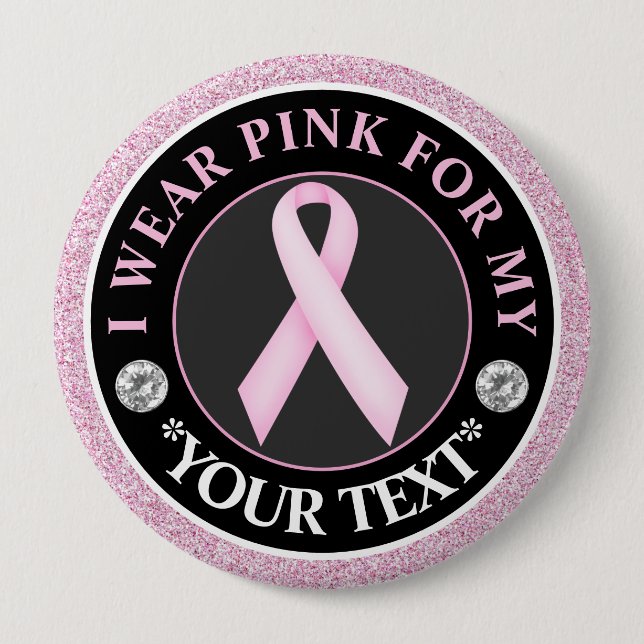 Pink Ribbon Breast Cancer Awareness Design Button (Front)