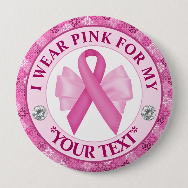 Pink Ribbon Breast Cancer Awareness Design Button (Front)