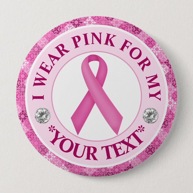 Pink Ribbon Breast Cancer Awareness Design Button (Front)
