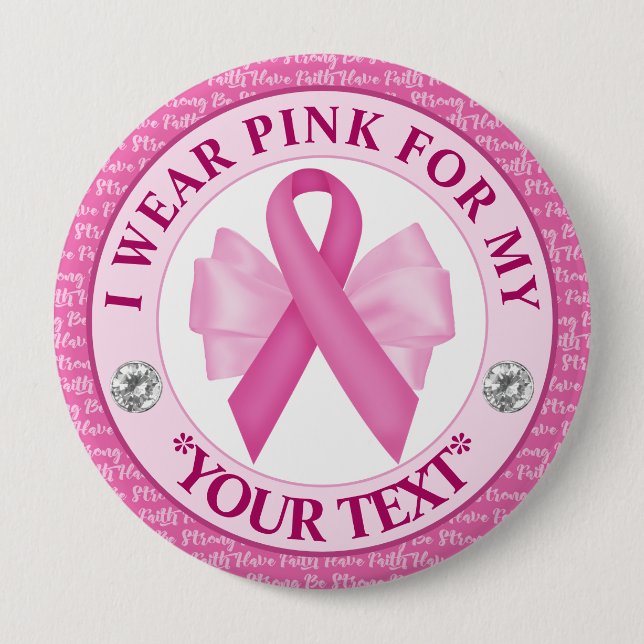 Pink Ribbon Breast Cancer Awareness Design Button (Front)