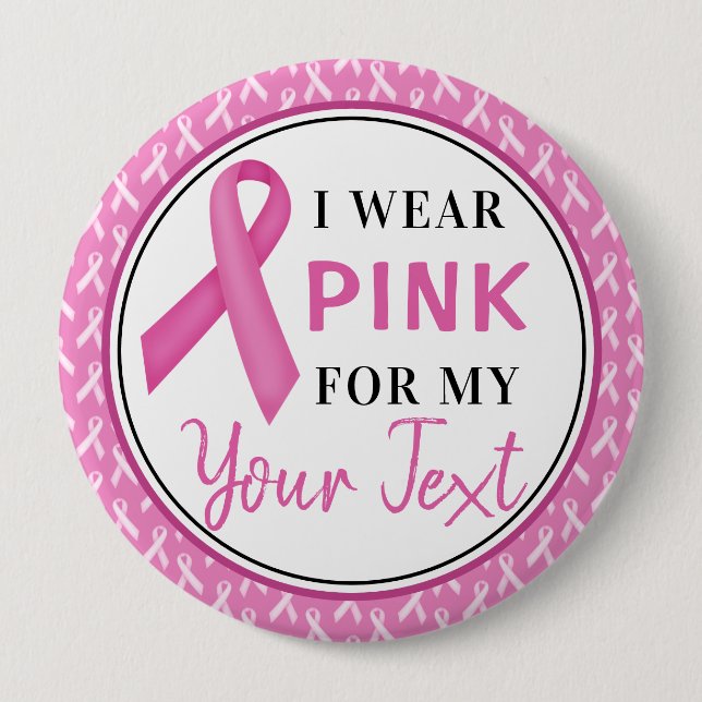 Pink Ribbon Breast Cancer Awareness Design Button (Front)