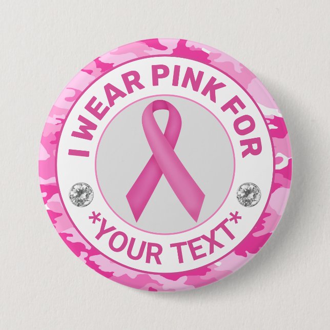Pink Ribbon Breast Cancer Awareness Design Button (Front)