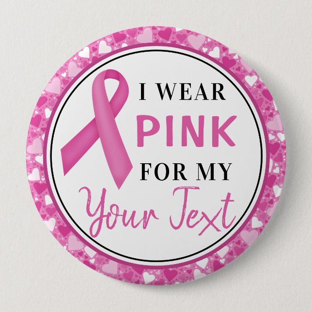 Pink Ribbon Breast Cancer Awareness Design Button (Front)