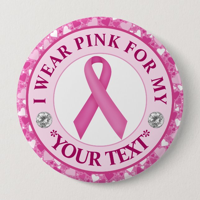 Pink Ribbon Breast Cancer Awareness Design Button (Front)