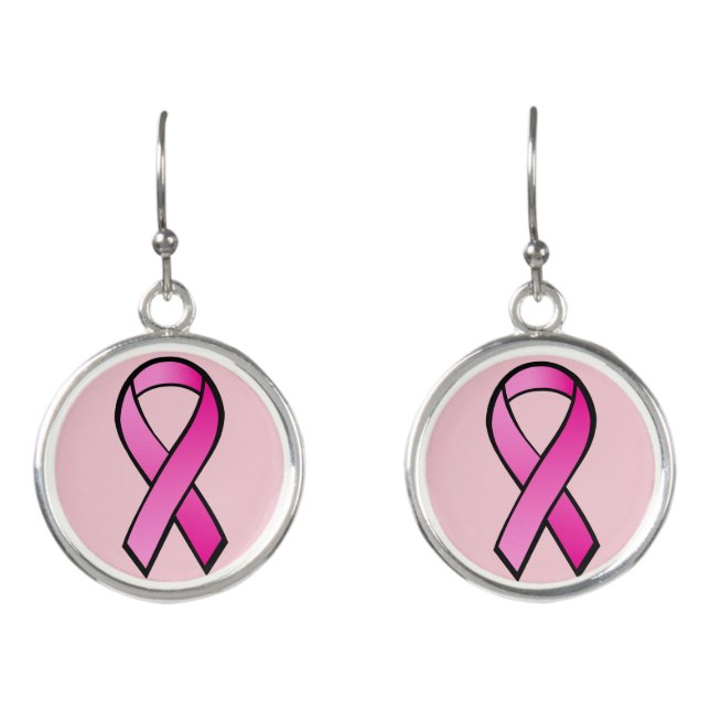 Pink Ribbon Breast Cancer Awareness Earrings (Front)