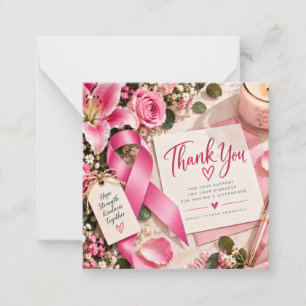 Pink Ribbon Breast Cancer Awareness Floral Note Card