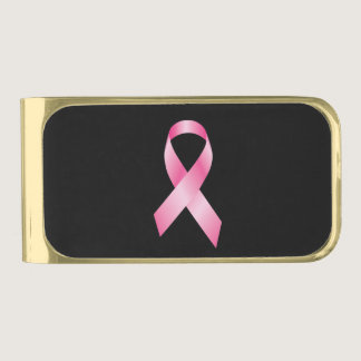Pink Ribbon - Breast Cancer Awareness Gold Finish Money Clip