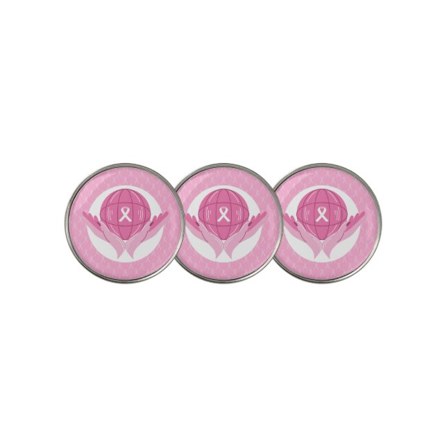 Pink Ribbon Breast cancer Awareness  Golf Ball Marker (3 Up)