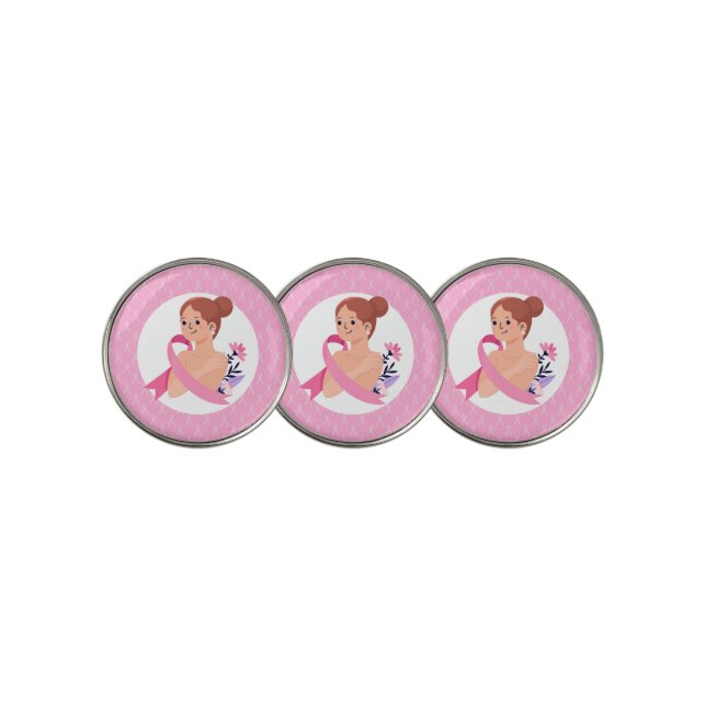 Pink Ribbon Breast cancer Awareness  Golf Ball Marker (3 Up)