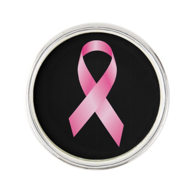 Pink Ribbon Breast Cancer Awareness Lapel Pin - Zinc Alloy With Enamel, Double Clasp Back, 1 Inch Size
