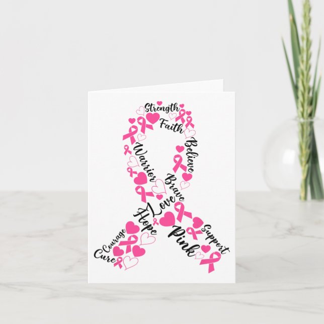 Pink Ribbon Breast Cancer Awareness Month Survior  Card (Front)