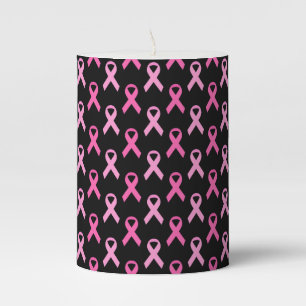 Pink Ribbon Breast Cancer Awareness Pattern Pillar Candle