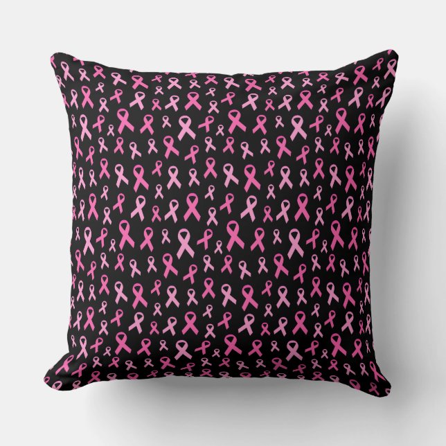 Pink Ribbon Breast Cancer Awareness Pattern Throw Pillow (Front)