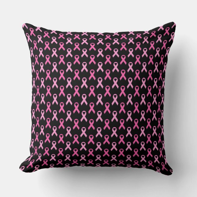Pink Ribbon Breast Cancer Awareness Pattern Throw Pillow (Front)