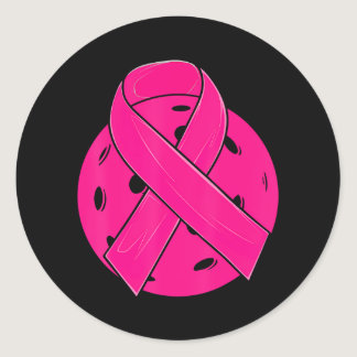 Pink Ribbon Breast Cancer Awareness Pickleball Classic Round Sticker