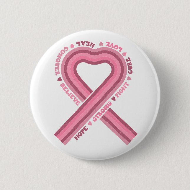 Pink Ribbon Breast Cancer Awareness Retro Button (Front)