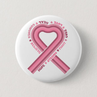 Pink Ribbon Breast Cancer Awareness Retro Button