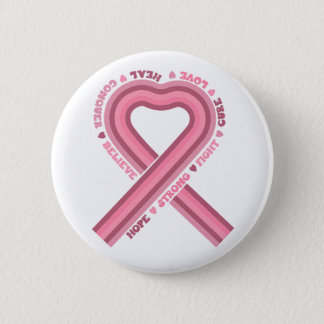 Pink Ribbon Breast Cancer Awareness Retro Button