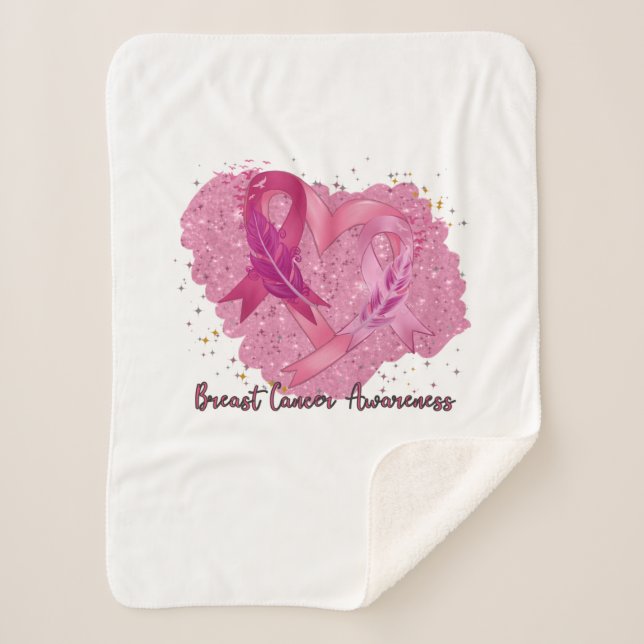 Pink Ribbon Breast Cancer Awareness Sherpa Blanket (Front)