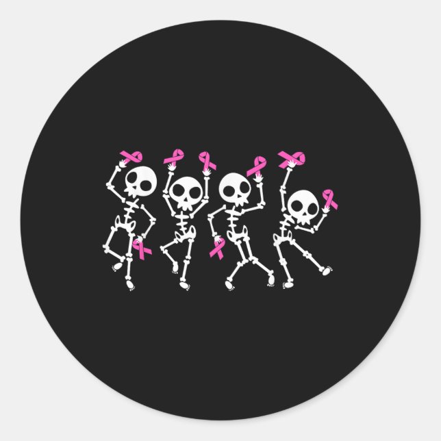 Pink Ribbon Breast Cancer Awareness Skeleton Classic Round Sticker (Front)