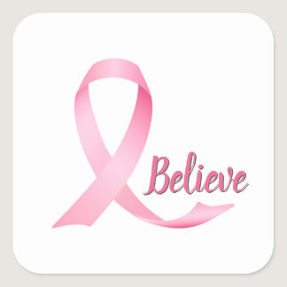 Pink Ribbon Breast Cancer Awareness Square Sticker