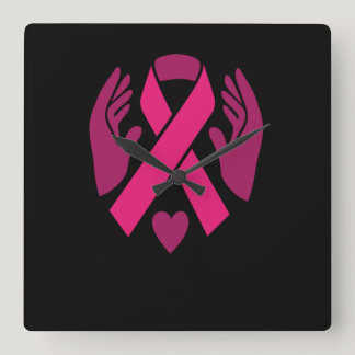 Pink Ribbon Breast Cancer Awareness Square Wall Clock