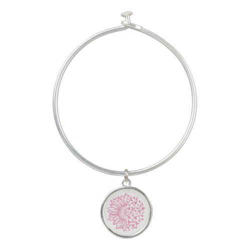 Pink Ribbon Breast Cancer Awareness Sunflower Bangle Bracelet