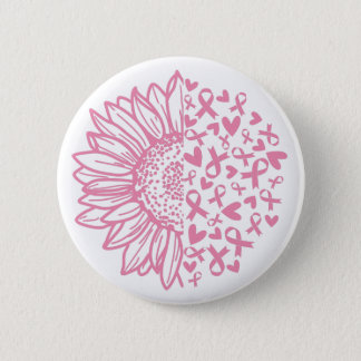 Pink Ribbon Breast Cancer Awareness Sunflower Button