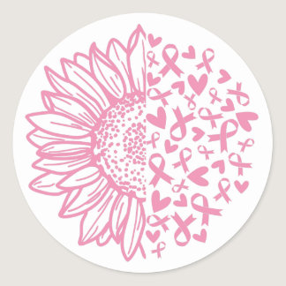 Pink Ribbon Breast Cancer Awareness Sunflower Classic Round Sticker