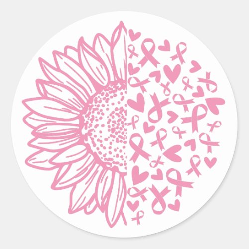 Pink Ribbon Breast Cancer Awareness Sunflower Classic Round Sticker