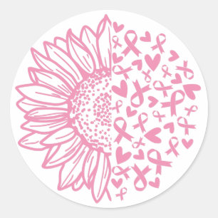 Pink Ribbon Breast Cancer Awareness Sunflower Classic Round Sticker
