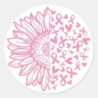 Pink Ribbon Breast Cancer Awareness Sunflower Classic Round Sticker