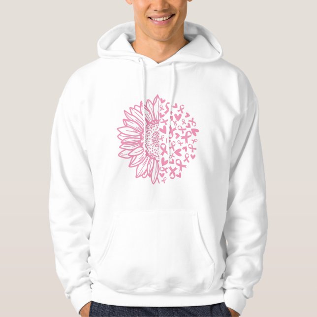 Pink Ribbon Breast Cancer Awareness Sunflower Hoodie (Front)