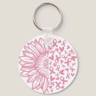 Pink Ribbon Breast Cancer Awareness Sunflower Keychain