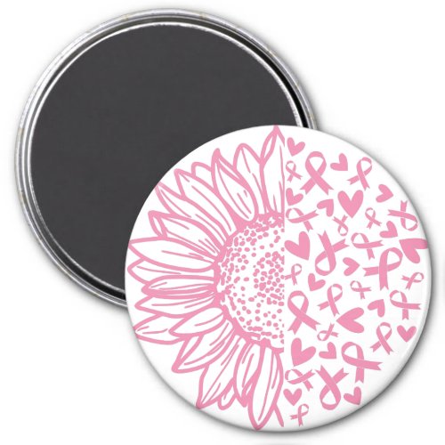 Pink Ribbon Breast Cancer Awareness Sunflower Magnet