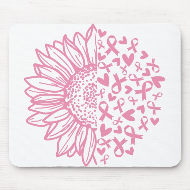 Pink Ribbon Breast Cancer Awareness Sunflower Mouse Pad (Front)