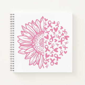 Pink Ribbon Breast Cancer Awareness Sunflower Notebook