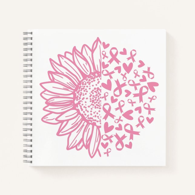 Pink Ribbon Breast Cancer Awareness Sunflower Notebook (Front)