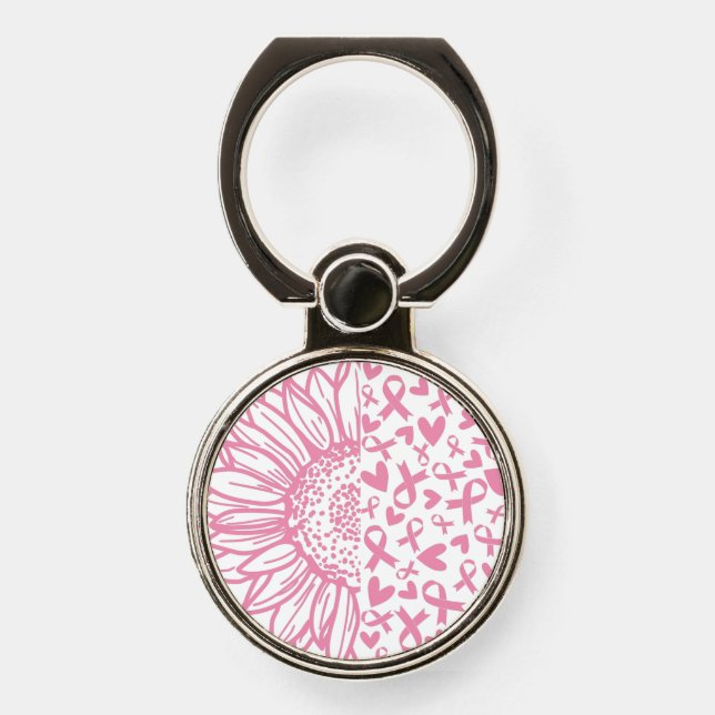 Pink Ribbon Breast Cancer Awareness Sunflower Phone Ring Stand (Front)