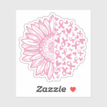 Pink Ribbon Breast Cancer Awareness Sunflower Sticker