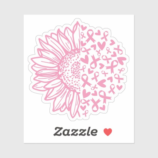 Pink Ribbon Breast Cancer Awareness Sunflower Sticker (Sheet)