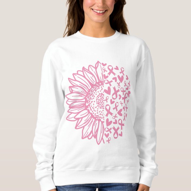 Pink Ribbon Breast Cancer Awareness Sunflower Sweatshirt (Front)