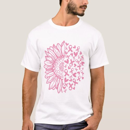 Pink Ribbon Breast Cancer Awareness Sunflower T_Sh T_Shirt