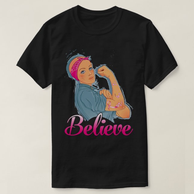 Pink Ribbon breast cancer awareness Support Warrio T-Shirt (Design Front)