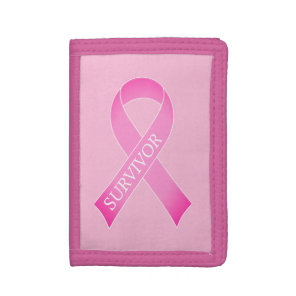 Pink ribbon breast cancer awareness survivor tri-fold wallet