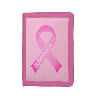 Pink ribbon breast cancer awareness survivor tri-fold wallet