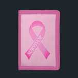 Pink ribbon breast cancer awareness survivor trifold wallet<br><div class="desc">Pink ribbon breast cancer awareness survivor Trifold Wallet. Personalized logo design. Add your own custom support text,  warrior quote or survivor name.</div>