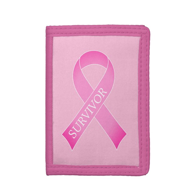 Pink ribbon breast cancer awareness survivor trifold wallet (Front Vertical)